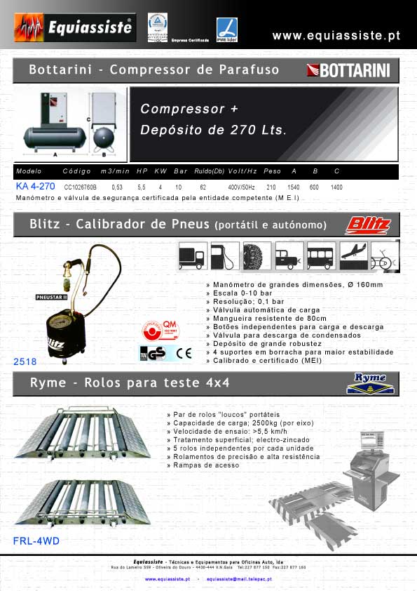 Compressor Calibrador de Pneumáticos e Rolos Loucos para Centros de Inspecção CITV